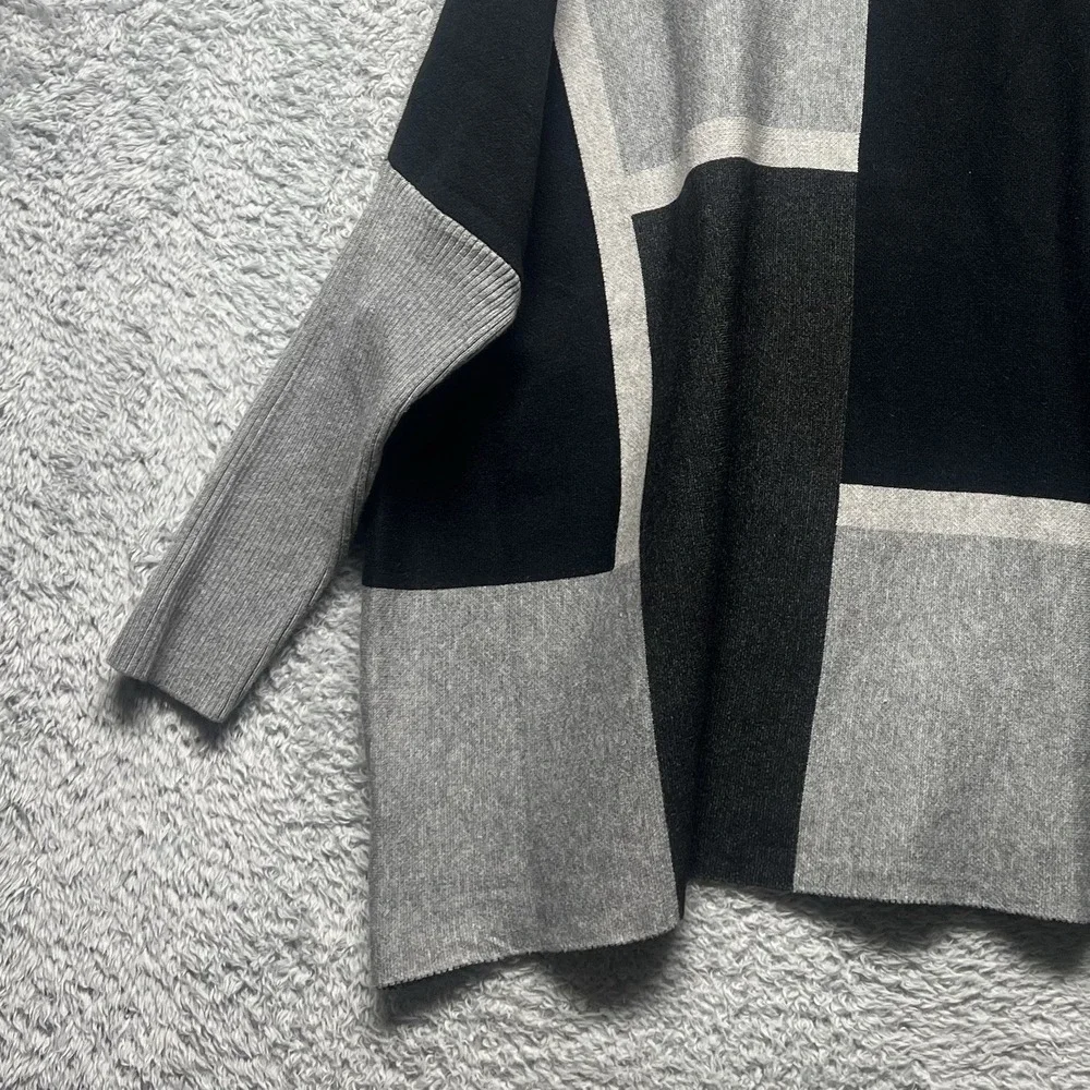 Joseph A. Turtleneck Sweater Poncho Womens XL Black Gray‎ Colorblock Oversized